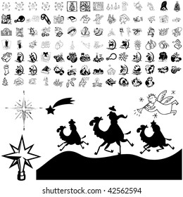 Christmas set of black sketch. Part 102-3. Isolated groups and layers.