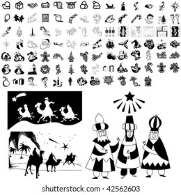 Christmas set of black sketch. Part 102-6. Isolated groups and layers.