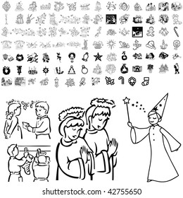 Christmas set of black sketch. Part 102-25. Isolated groups and layers.