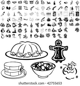 Christmas set of black sketch. Part 102-26. Isolated groups and layers.