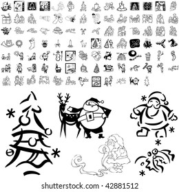Christmas set of black sketch. Part 102-34. Isolated groups and layers.