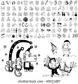 Christmas set of black sketch. Part 103-10. Isolated groups and layers.