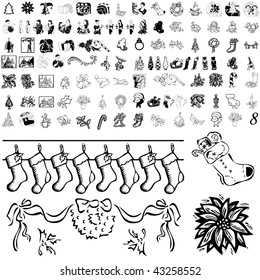 Christmas set of black sketch. Part 103-28. Isolated groups and layers.