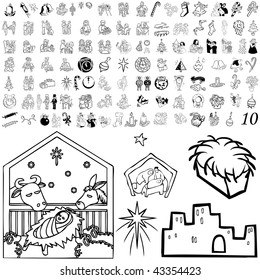 Christmas set of black sketch. Part 103-40. Isolated groups and layers.