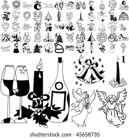 Christmas set of black sketch. Part 104-1. Isolated groups and layers.