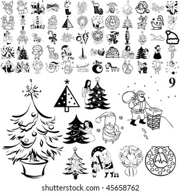 Christmas set of black sketch. Part 104-9. Isolated groups and layers.