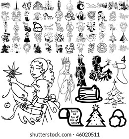 Christmas set of black sketch. Part 105-4. Isolated groups and layers.