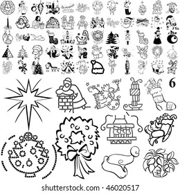 Christmas set of black sketch. Part 105-6. Isolated groups and layers.