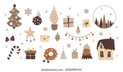 Christmas set in boho style, cute pastel colors