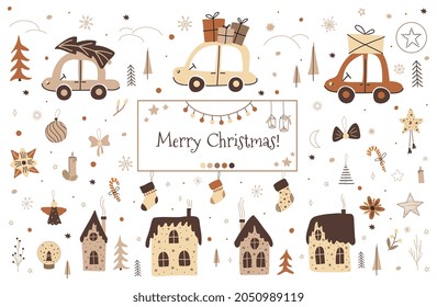 Christmas set in boho style, cute pastel colors