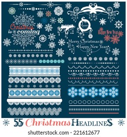 Christmas set of Borders with Snowflakes. Vector illustration.