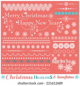 Christmas set of Borders with Snowflakes. Vector illustration.