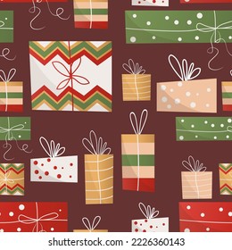 Christmas set of bright beautiful gifts in colored packages