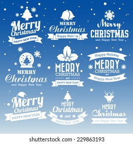 Christmas set of Calligraphic And Typographic Design With Labels, Illustration eps10