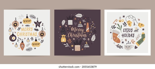 Weihnachtsgeschenk mit Weihnachtskarten mit Weihnachtsillustrationen.