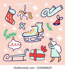 conjunto de navidades de elementos de caricatura en vector de estilo plano