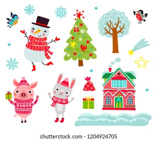 Christmas set of characters, cute animals
