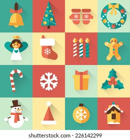 Christmas set -  characters and  holiday elements. Vector Christmas and New Year illustration in flat style.