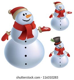 Christmas set collection of three snowmen isolated on white background traditional  illustration  vector mesh illustration