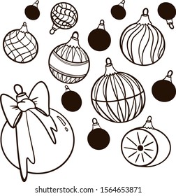 christmas set collection toys, tree, letter, gift, balls, design element joy merry christmas, happy new year.