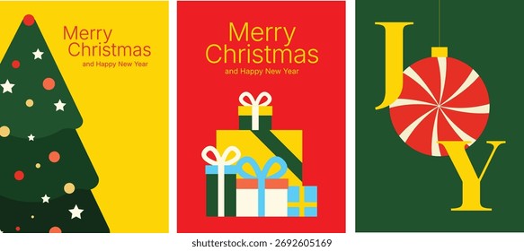 Conjunto de Navidades. Elementos de Vector de color. Ilustración con decoración de año nuevo en estilo moderno de dibujos animados. Diseño para impresiones y tarjetas.