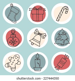 Christmas set. Colored round icons.