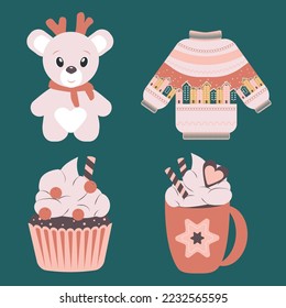 Christmas set cupcake cartoon cappuccino pullover