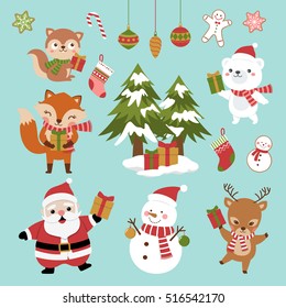 Christmas set of cute cartoon character illustration