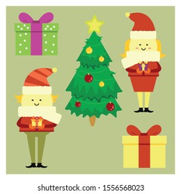 christmas set with cute character