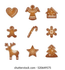 Christmas set of cute gingerbread cookies. vector illustration