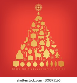 Christmas set with decoration elements. Hand drawn. Vector
