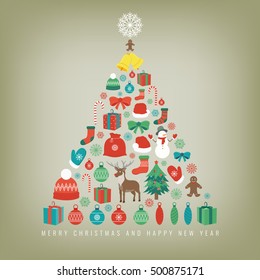 Christmas set with decoration elements. Hand drawn. Vector