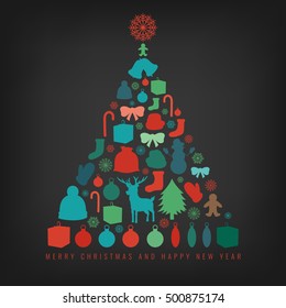 Christmas set with decoration elements. Hand drawn. Vector