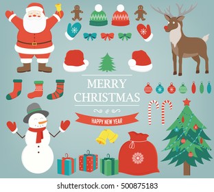 Christmas set with decoration elements. Hand drawn. Vector