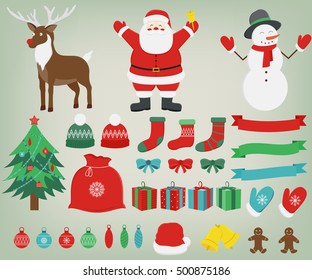 Christmas set with decoration elements. Hand drawn. Vector