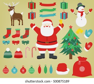 Christmas set with decoration elements. Hand drawn. Vector