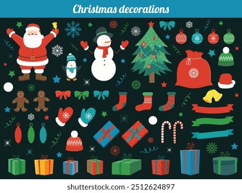 Christmas set with decoration elements. Vector illustration