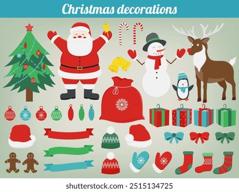 Christmas set with decoration elements. Vector illustration