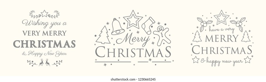 Christmas set with decorations and greetings. Vector.