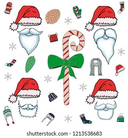 Christmas set of decorative isolated elements. Christmas theme in the festive colors.