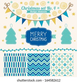 Christmas set of design elements - patterns, label, snowflakes, garlands 