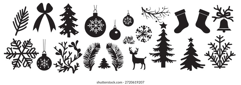 christmas set of design elements silhouettes 