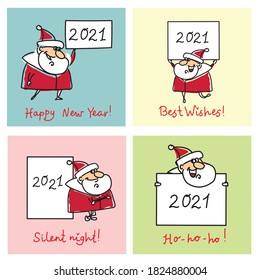 Christmas set of different Santa Clauses with christmas symbol of the year Pig, gifts, christmas tree, banners and other i cartoon style