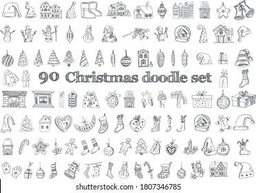 Christmas set of doodle icons Vector illustration on chalkboard