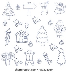 Christmas set element of doodles vector art