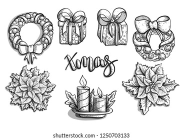 Christmas set of elements Beautiful cartoon illustration doodle