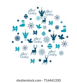 Christmas, set of elements , deer , lettering, snowflake ,bow , isolated on white background