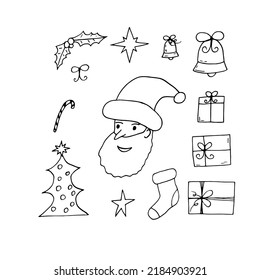 christmas set of elements.  stickers and holiday decor hand drawn in doodle style