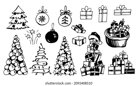 Christmas set of elements. Vector clipart. Hand drawn