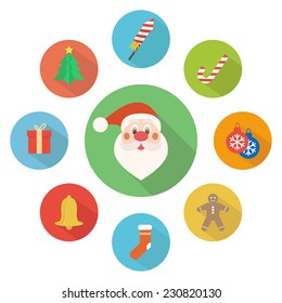 Christmas set flat icons with long shadow